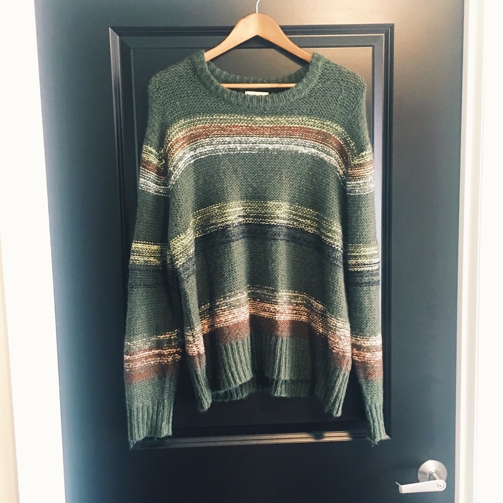 Oversized Green Sweater with Stripes